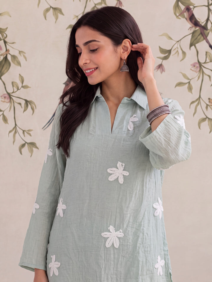 Pure Silk Chanderi Floral Applique Top