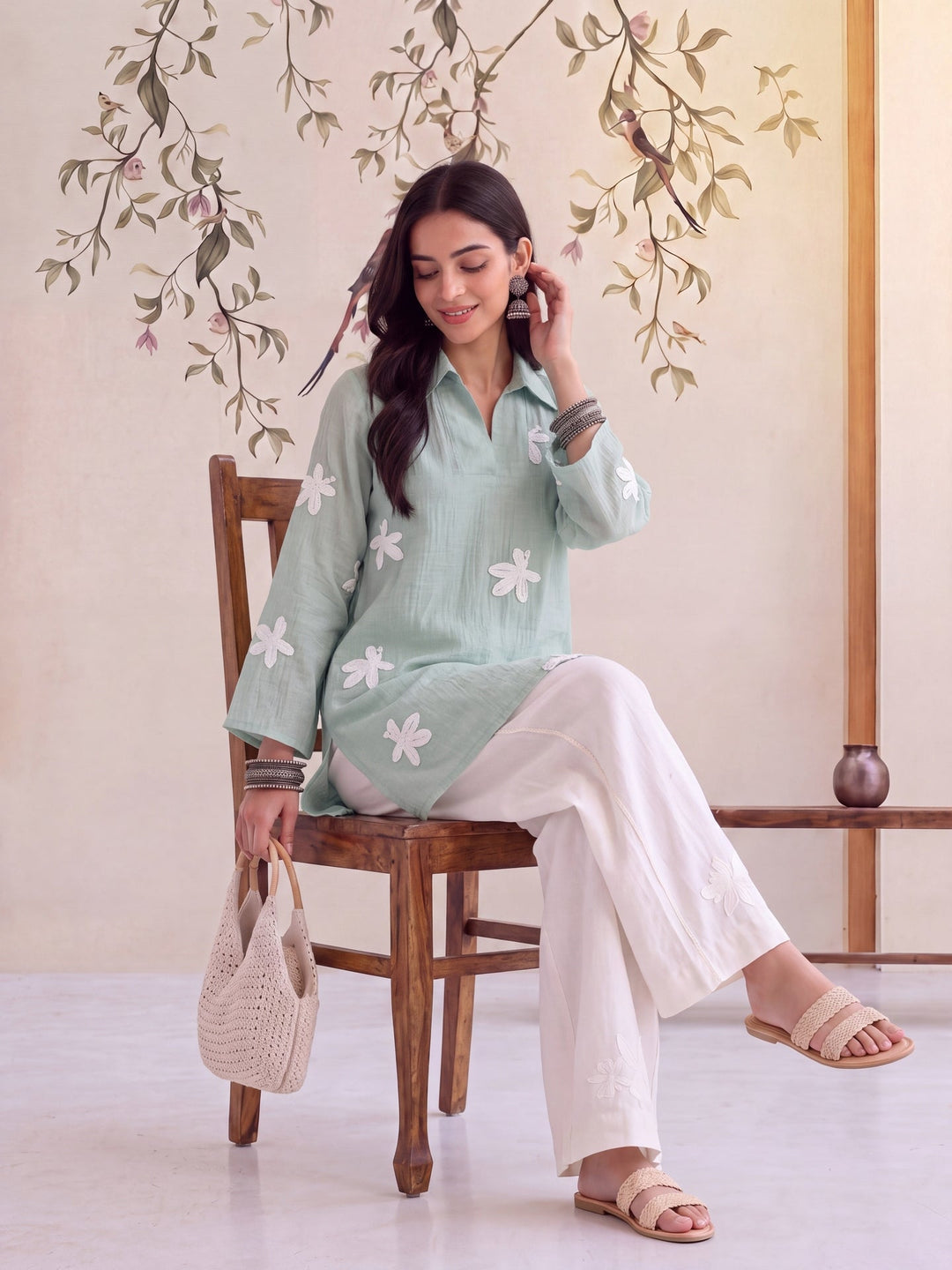 Pure Silk Chanderi Floral Applique Top