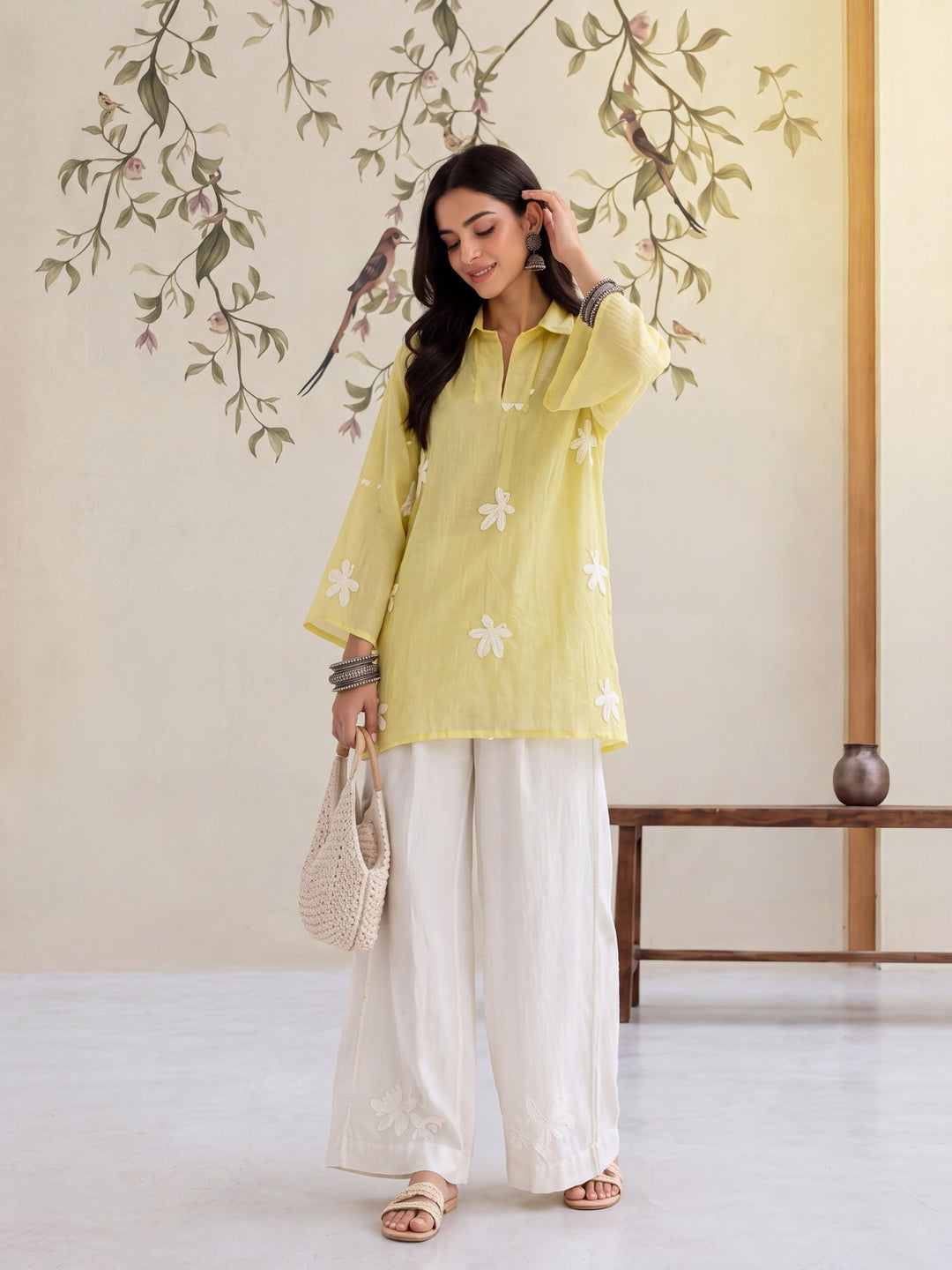 Pure Silk Chanderi Floral Applique Top