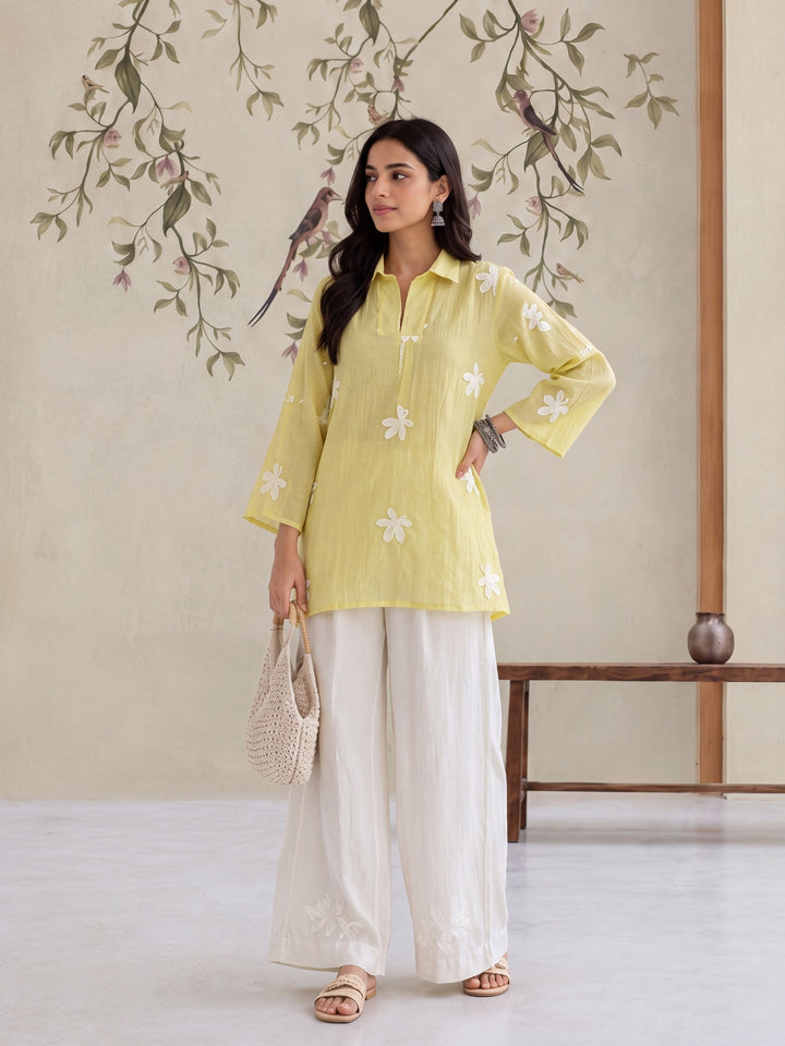 Pure Silk Chanderi Floral Applique Top