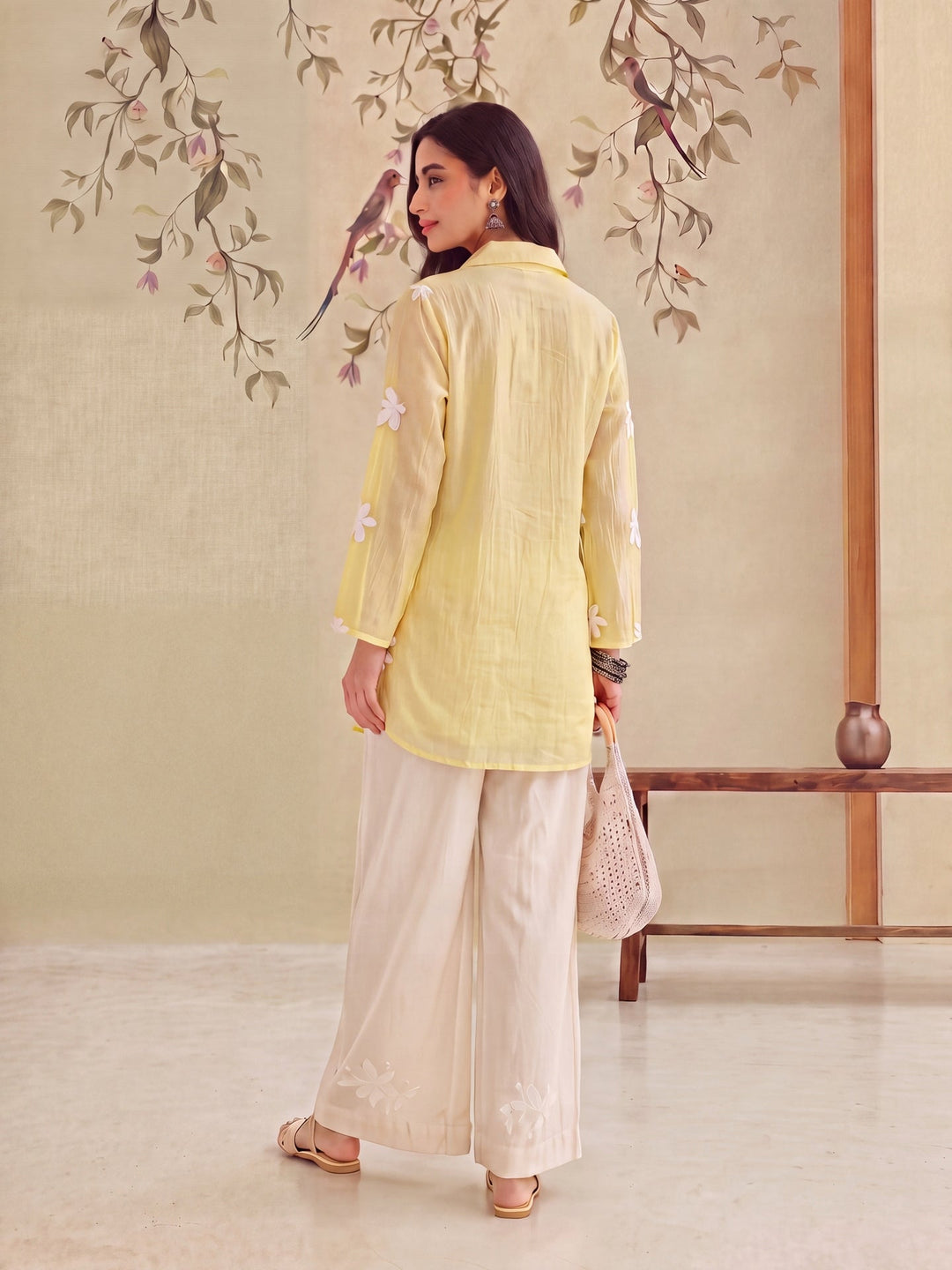 Pure Silk Chanderi Floral Applique Top