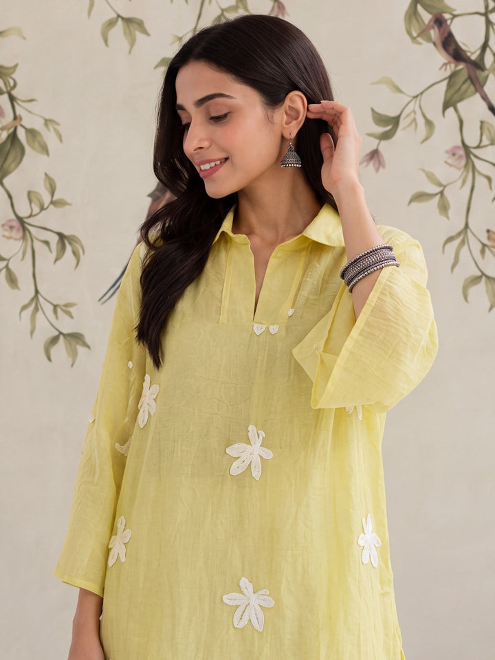 Pure Silk Chanderi Floral Applique Top