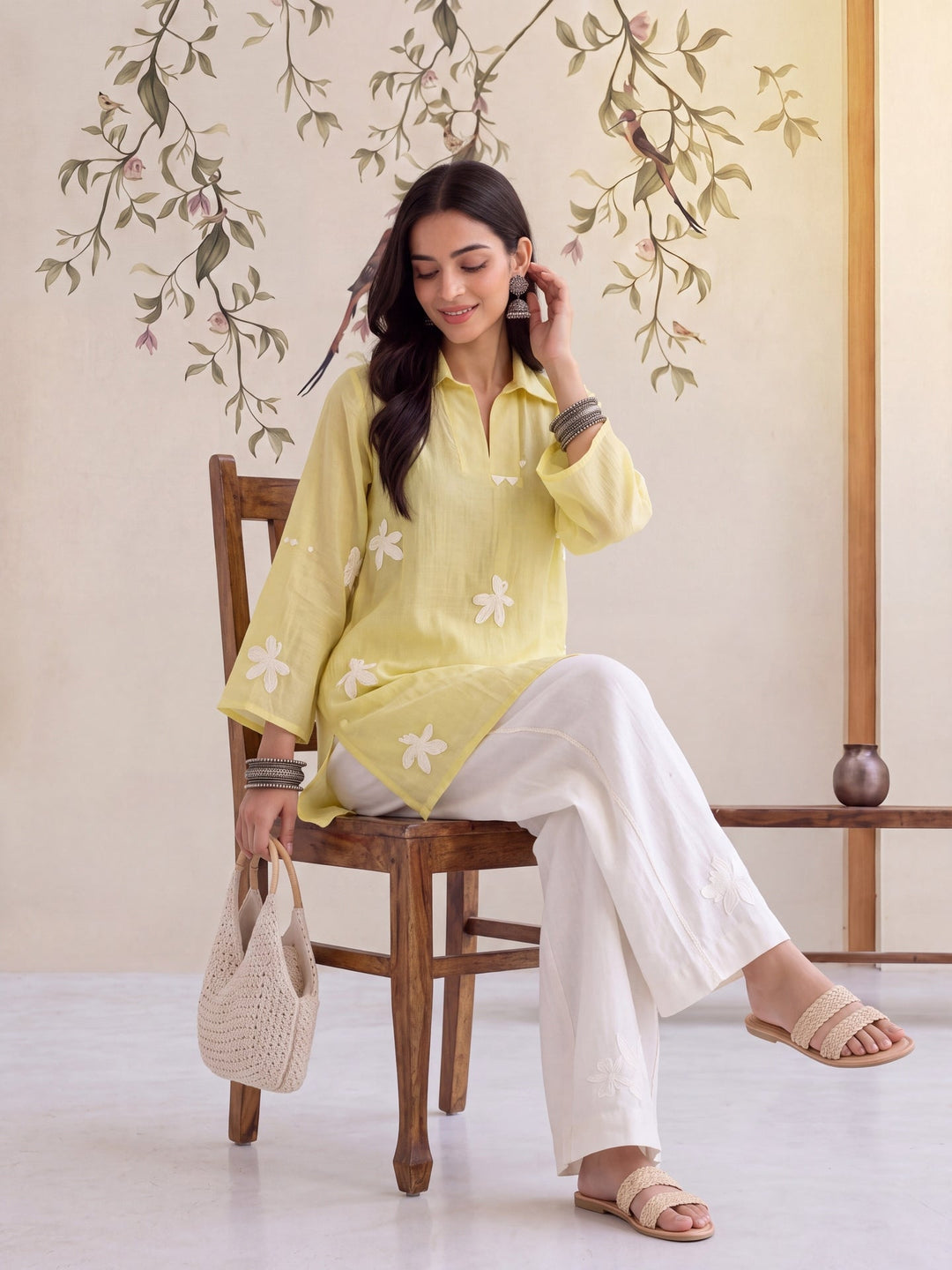 Pure Silk Chanderi Floral Applique Top