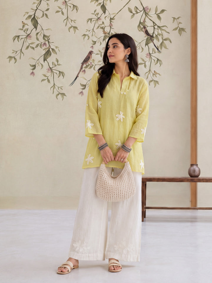 Pure Silk Chanderi Floral Applique Top