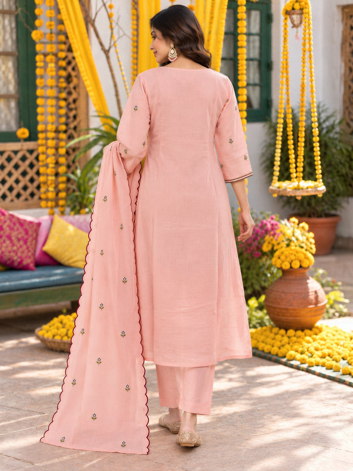 Mul Chanderi Flared Kurta Pant Dupatta Set