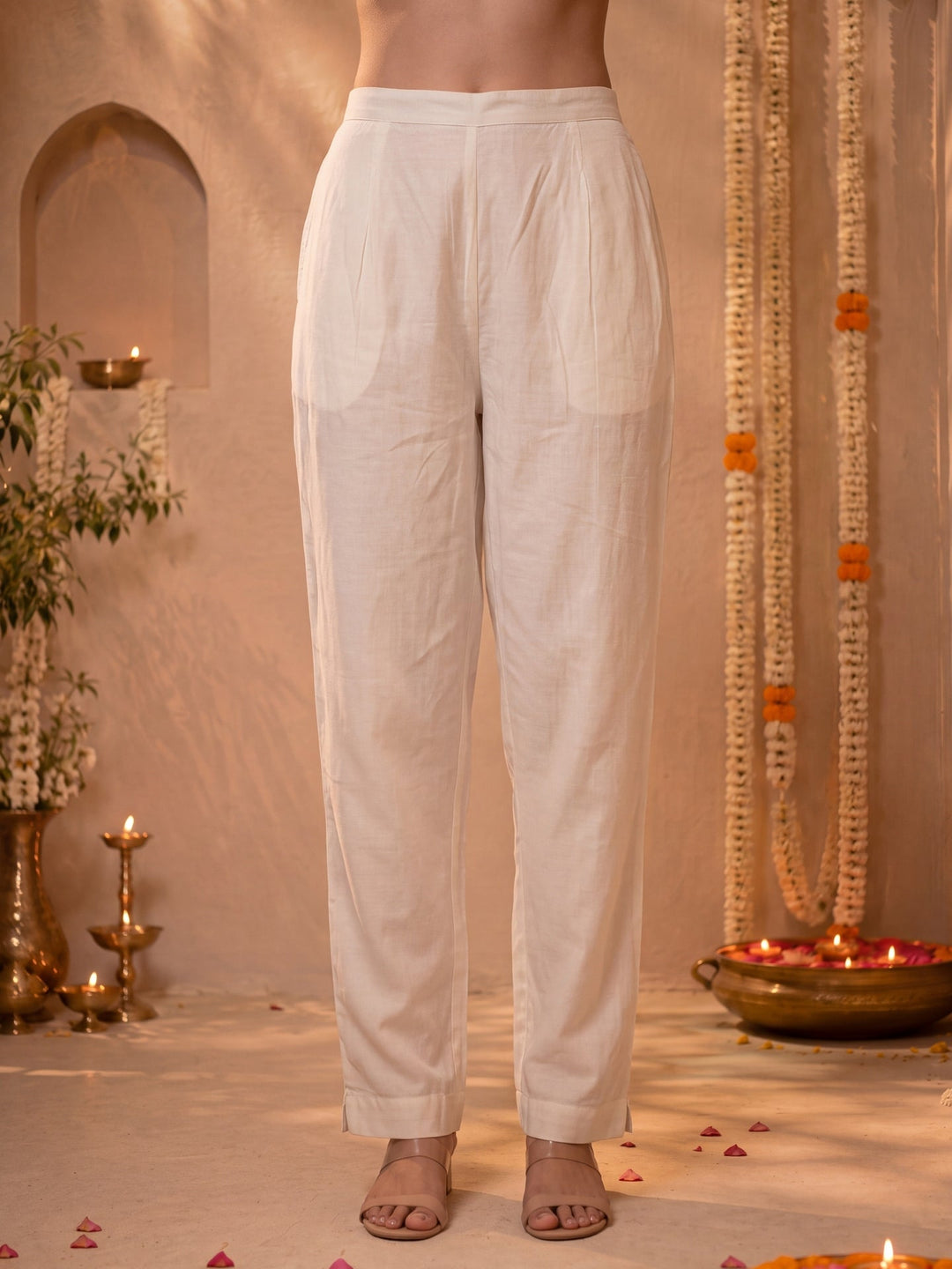 Mul Chanderi Flared Kurta Pant Dupatta Set