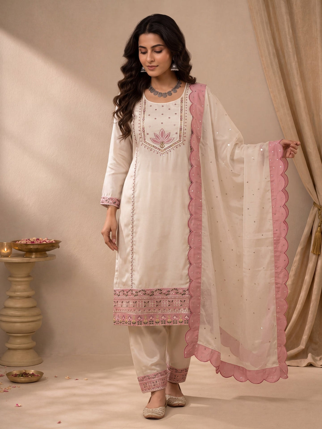 Hot Silk Straight Kurta Salwar Dupatta Set