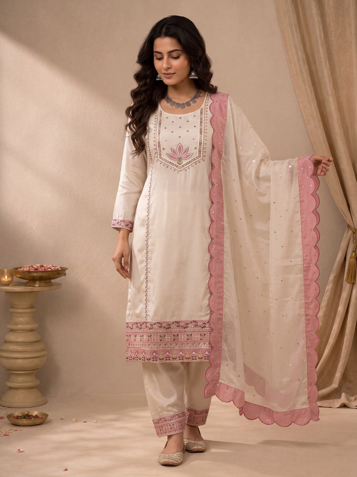 Hot Silk Straight Kurta Salwar Dupatta Set
