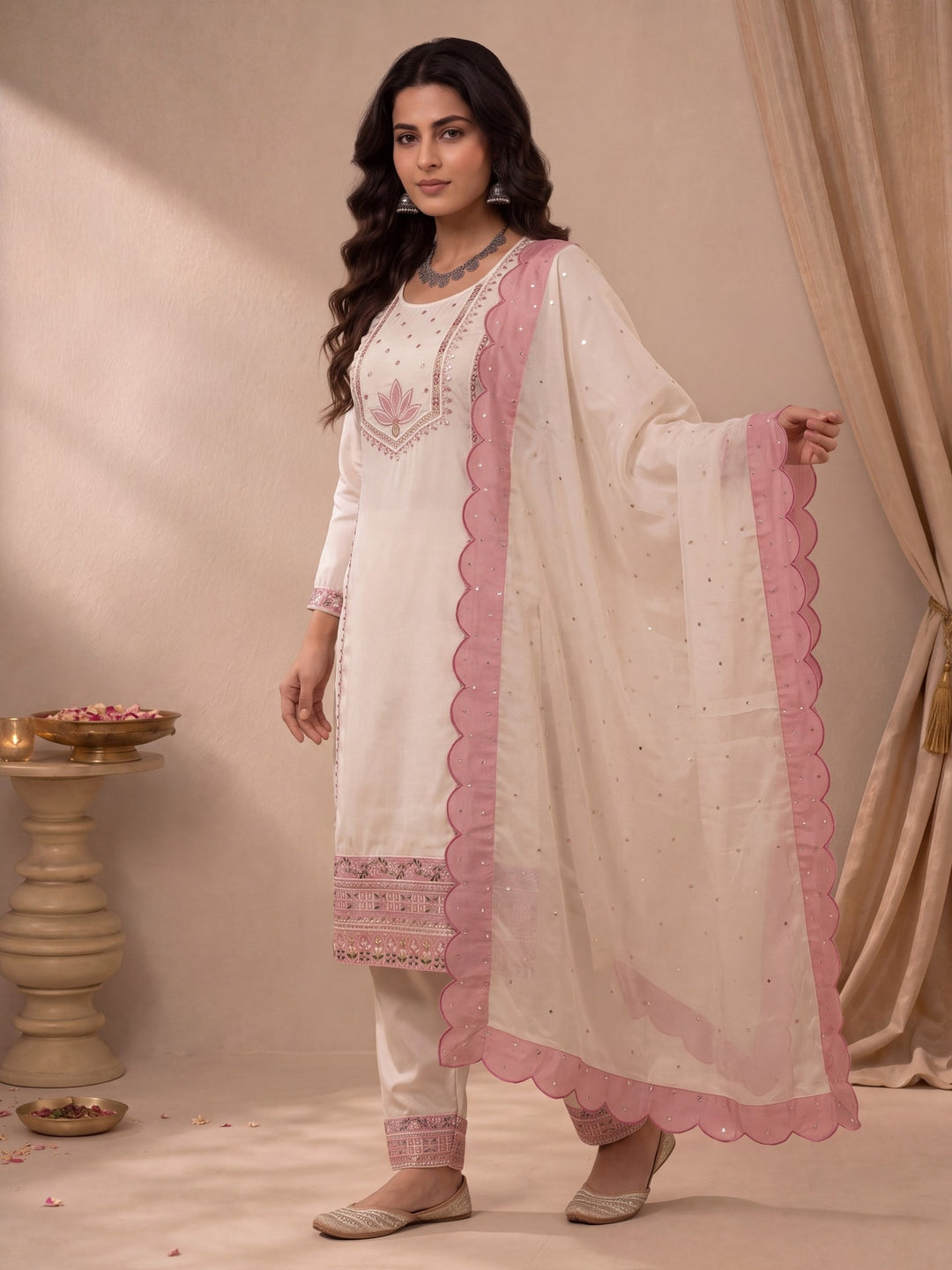 Hot Silk Straight Kurta Salwar Dupatta Set