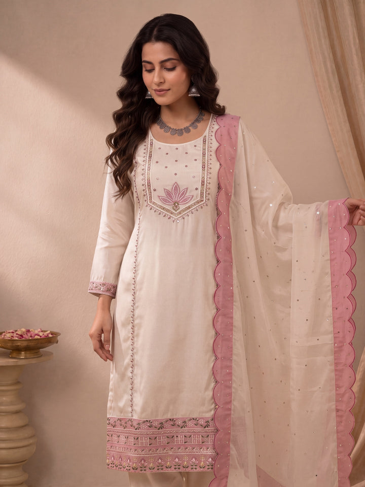 Hot Silk Straight Kurta Salwar Dupatta Set