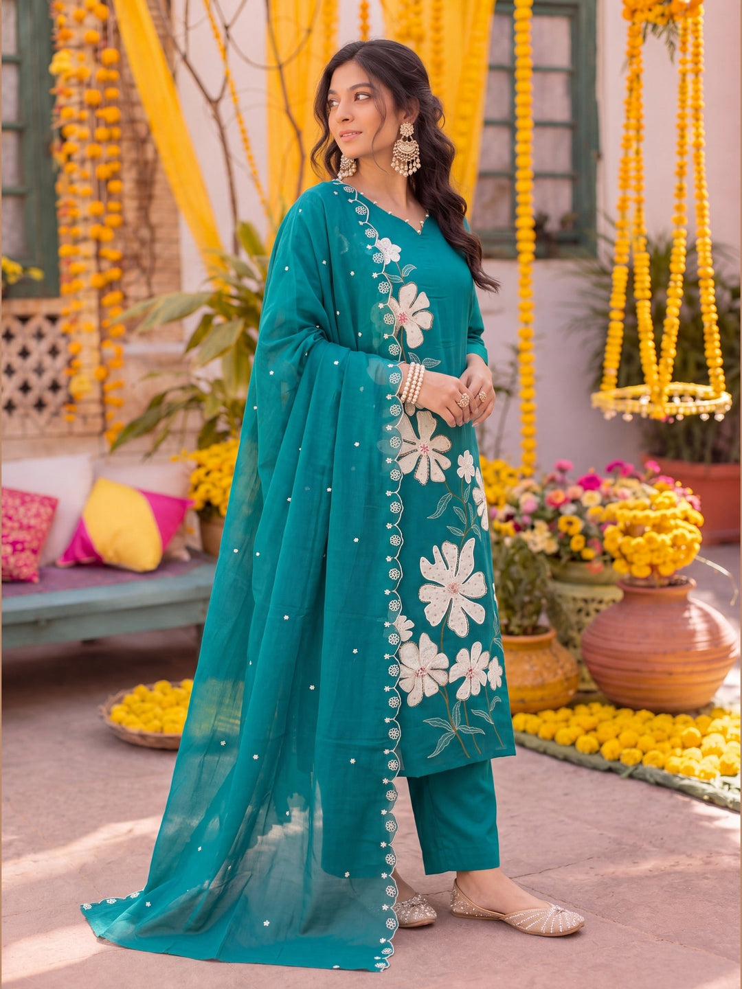 Mal Chanderi Kurta Dupatta Pant Set