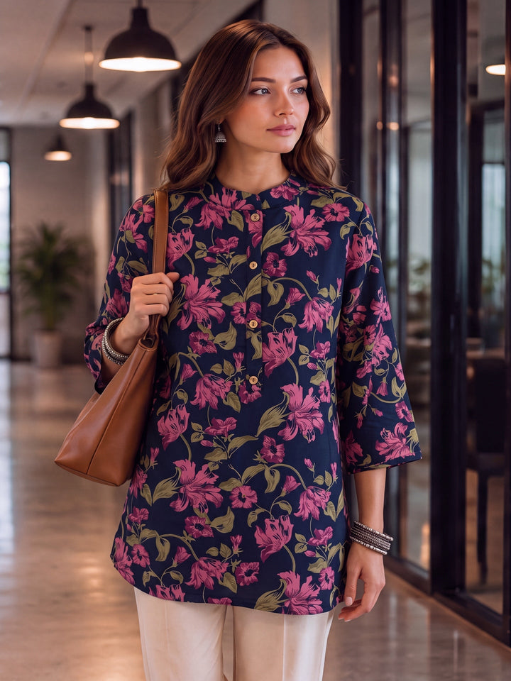 Cotton Mandarin Collar Top