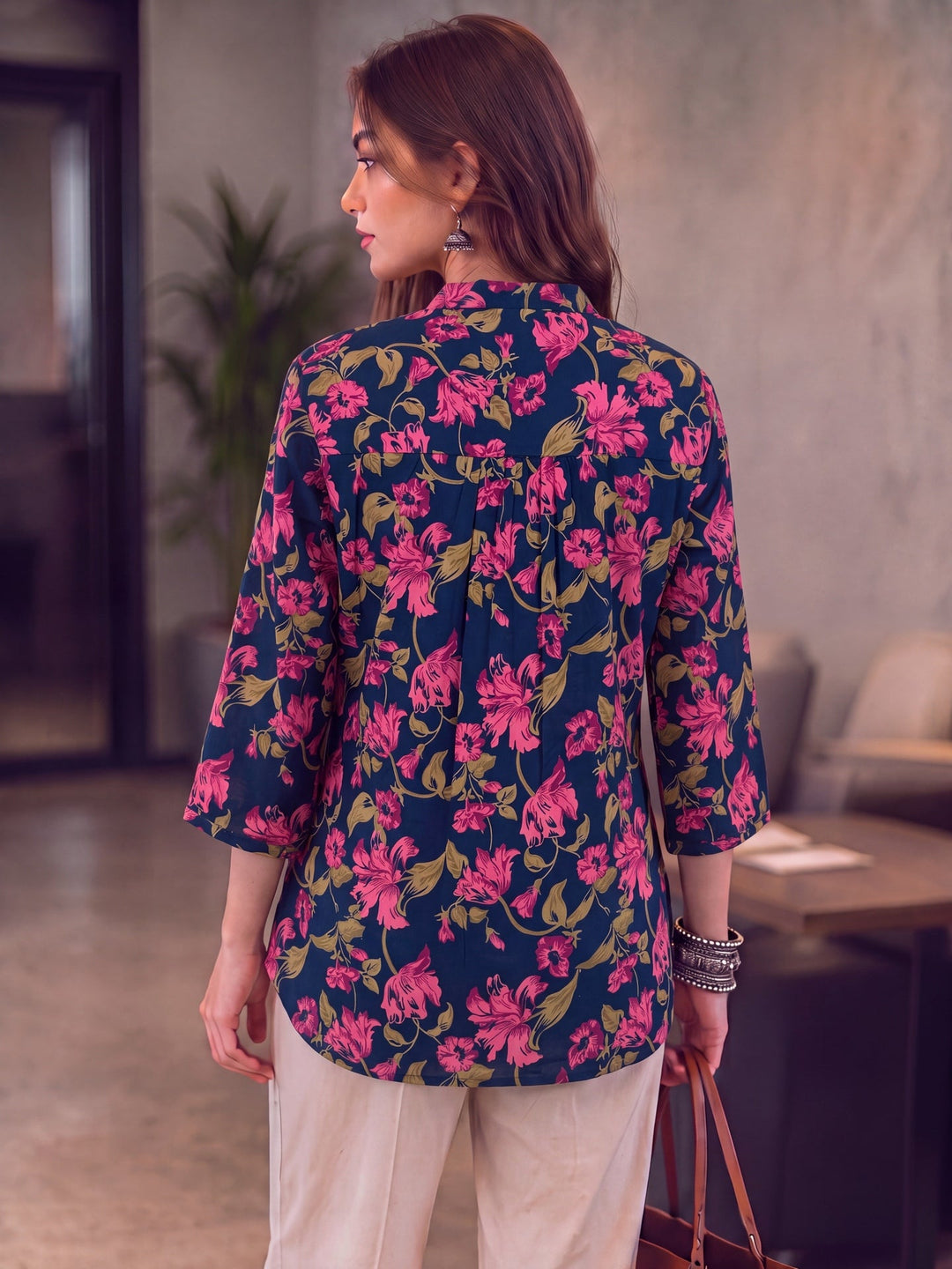 Cotton Mandarin Collar Top