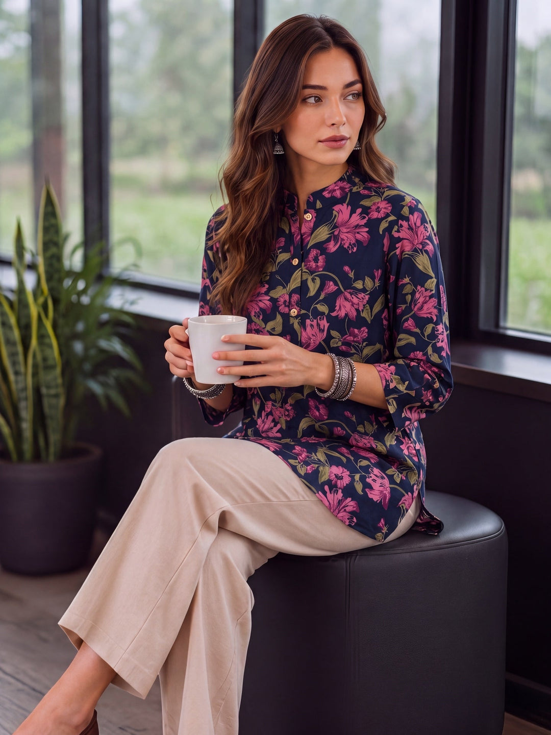 Cotton Mandarin Collar Top