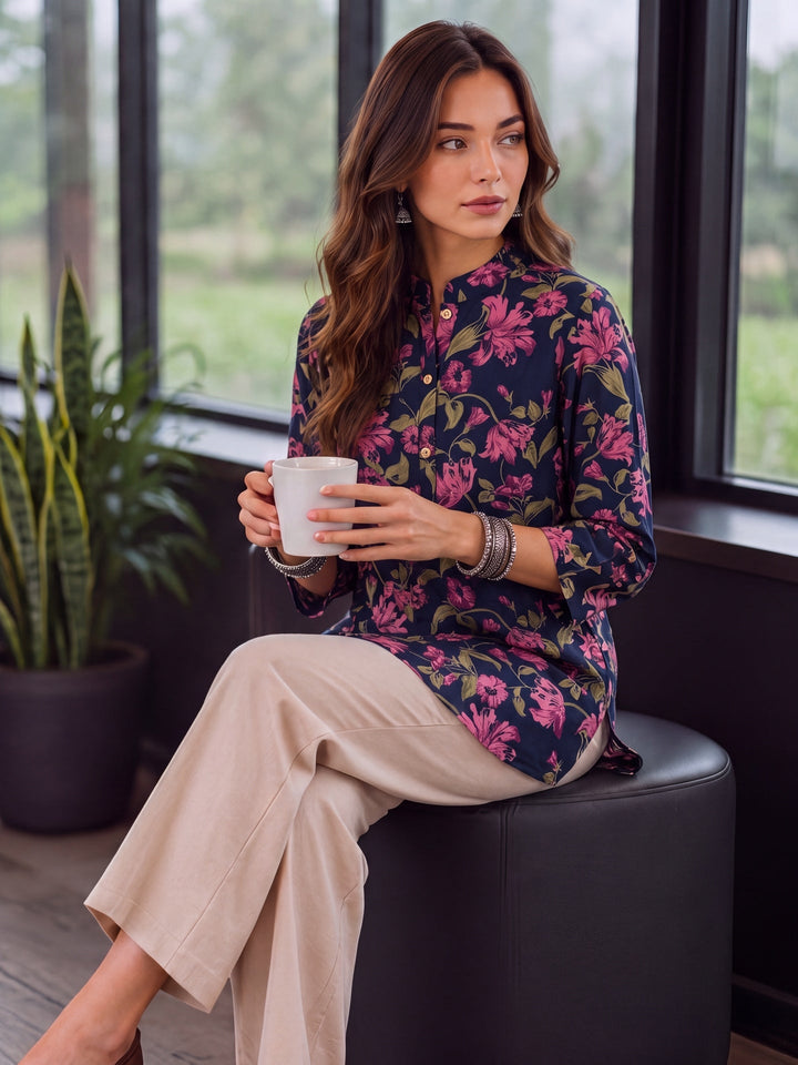 Cotton Mandarin Collar Top