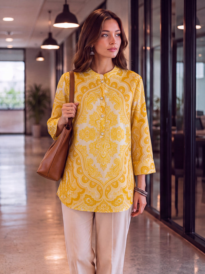 Cotton Mandarin Collar Top