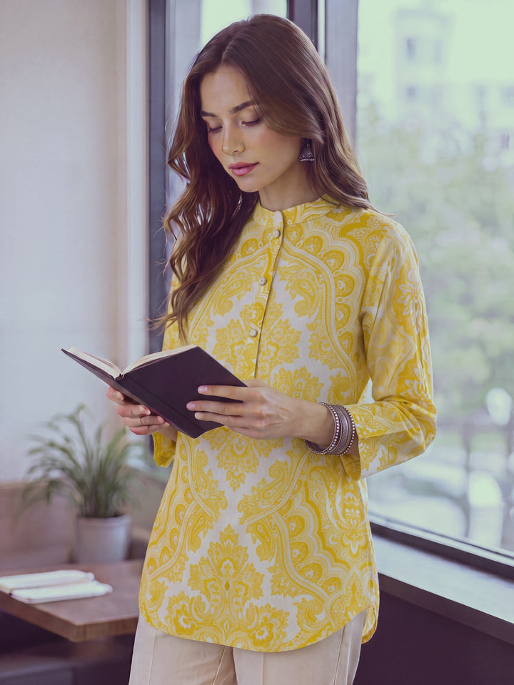 Cotton Mandarin Collar Top