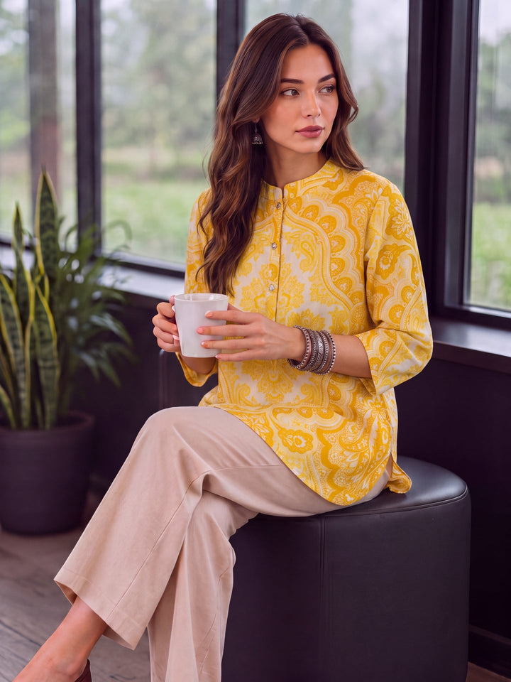 Cotton Mandarin Collar Top
