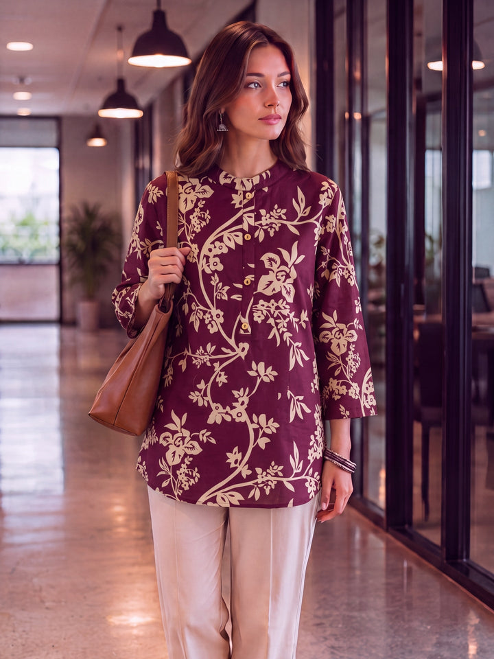 Cotton Mandarin Collar Top