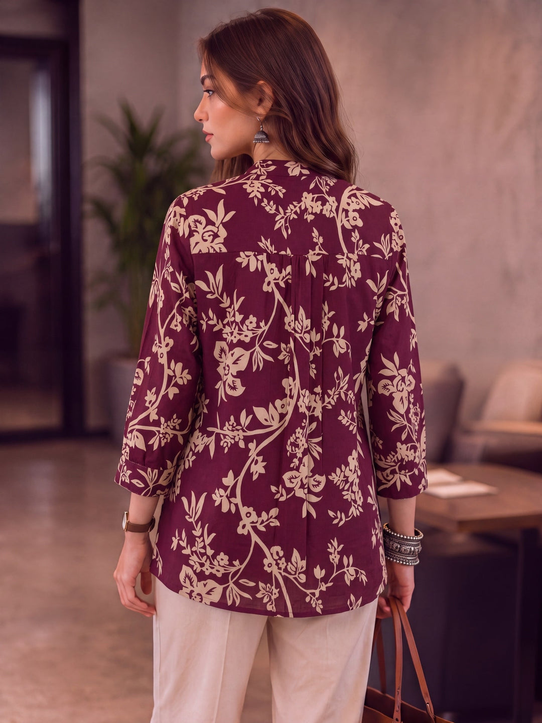 Cotton Mandarin Collar Top