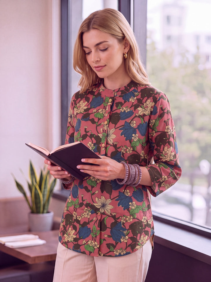 Cotton Mandarin Collar Top