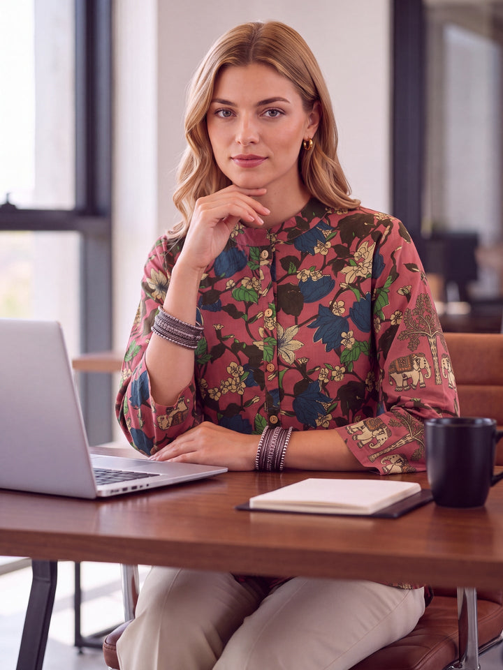 Cotton Mandarin Collar Top
