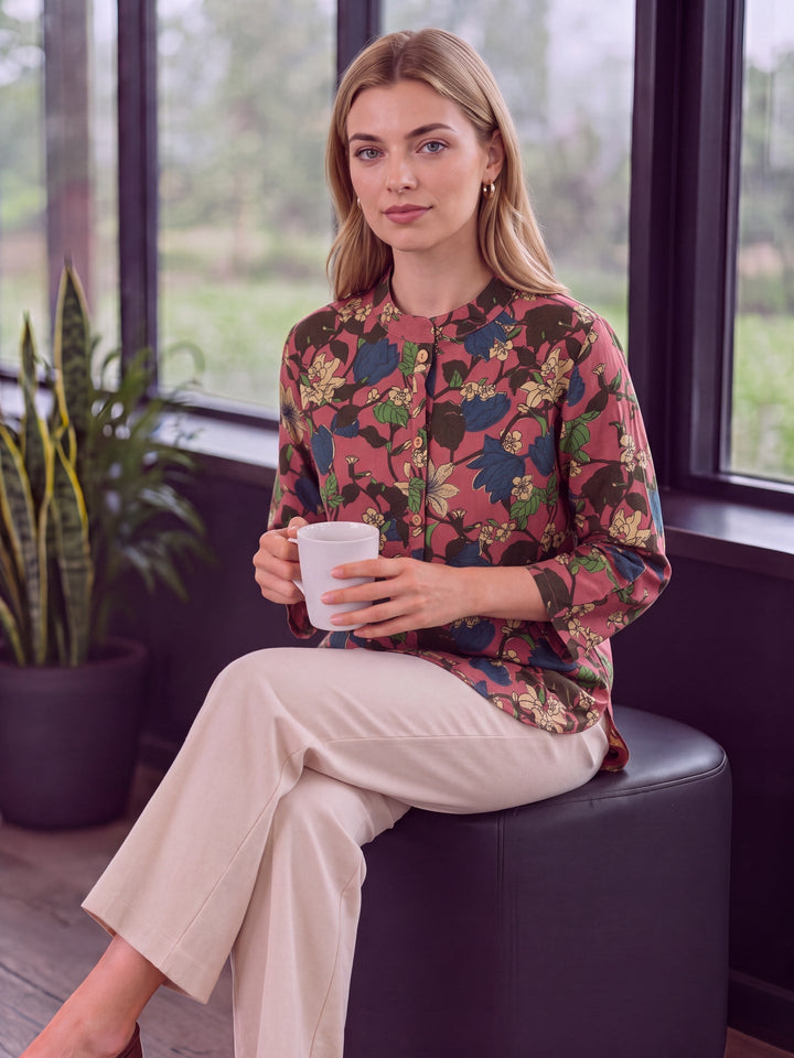 Cotton Mandarin Collar Top