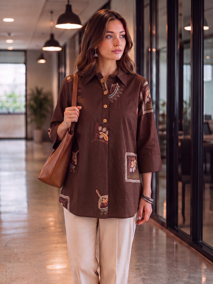 Cotton Knife Pleat Flare Sleeve Top