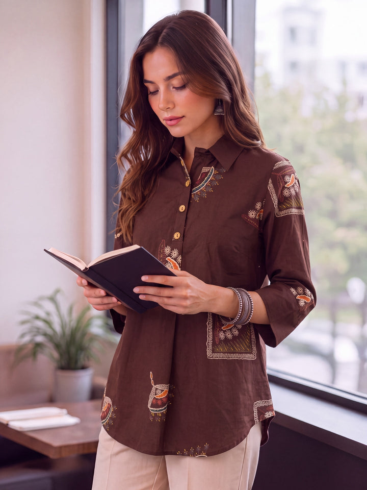 Cotton Knife Pleat Flare Sleeve Top