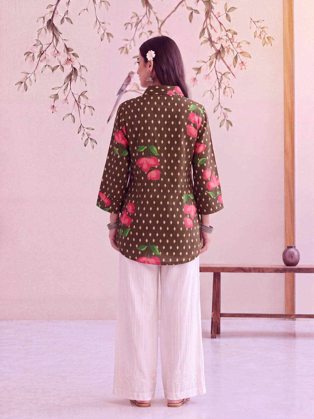 Cotton Knife Pleat Flare Sleeve Top