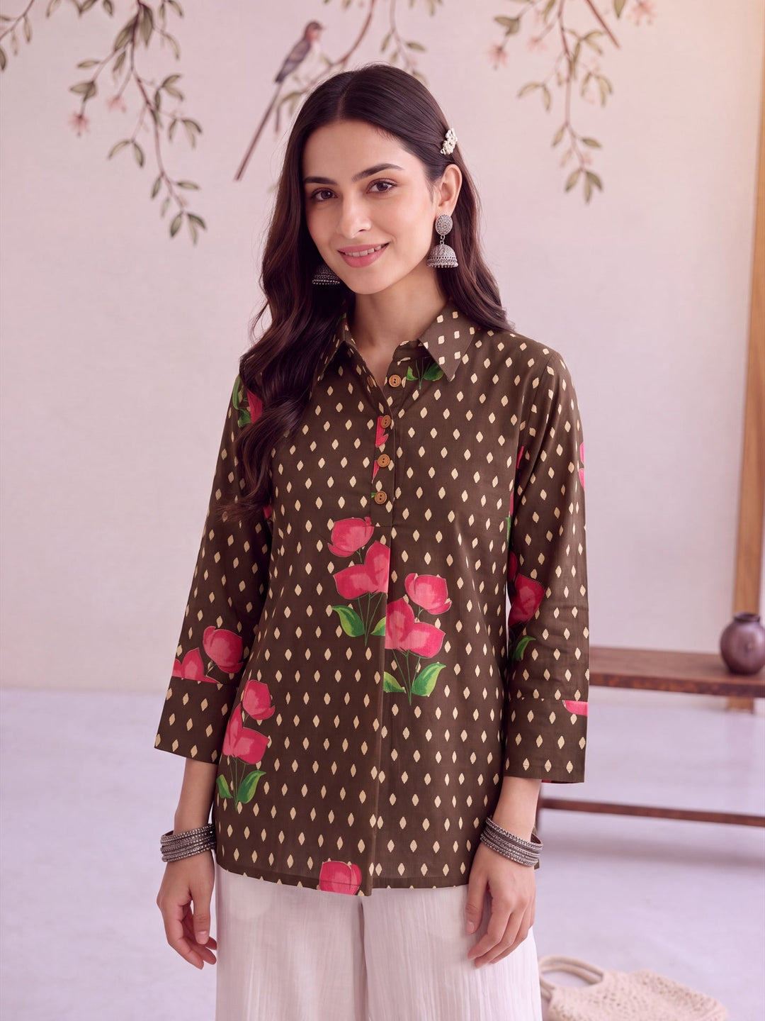 Cotton Knife Pleat Flare Sleeve Top