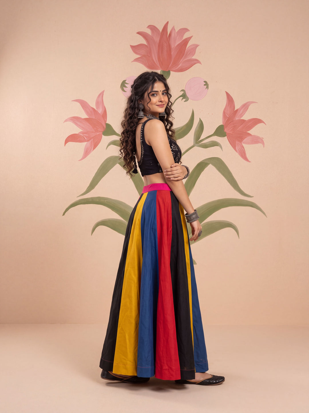 Flared Silk Blend Maxi Skirt