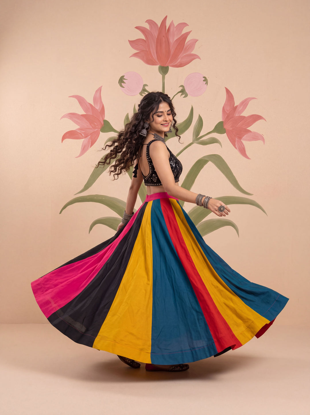 Flared Silk Blend Maxi Skirt