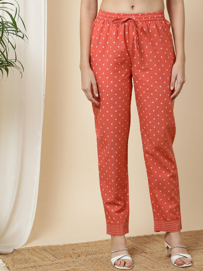 Cotton  Calf Length Printed Straight 3/4 Sleeves Round Kurta Bottom Dupatta Set