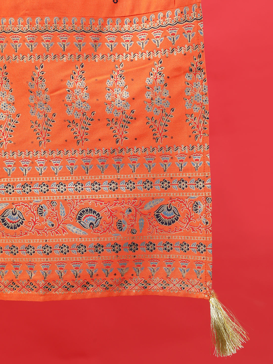 Rayon  Calf Length Printed Straight 3/4 Sleeves Round Kurta Bottom Dupatta Set