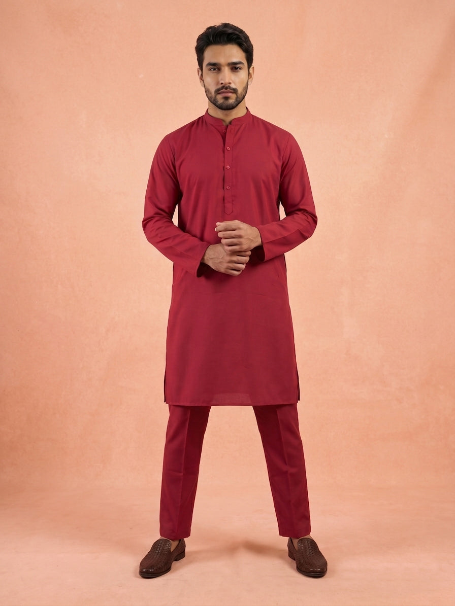 Men Silk Blend Solid Kurta Pyjama Set