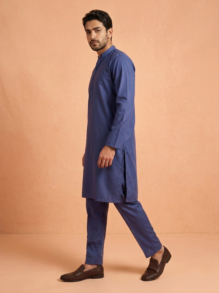 Men Silk Blend Solid Kurta Pyjama Set