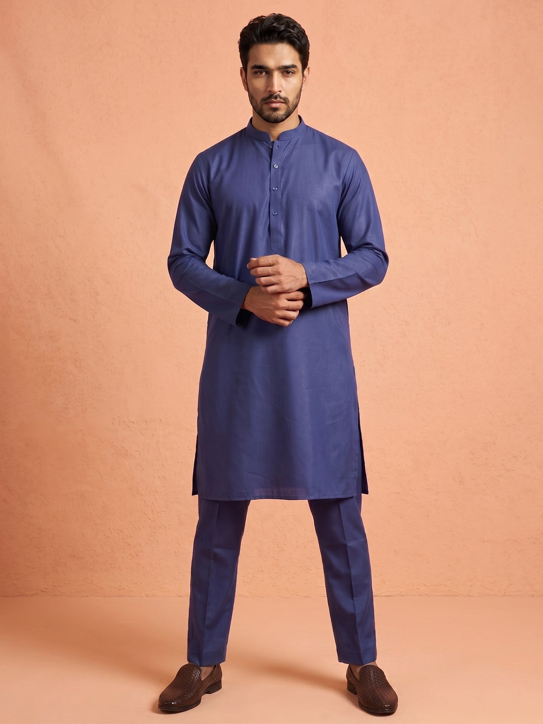 Men Silk Blend Solid Kurta Pyjama Set