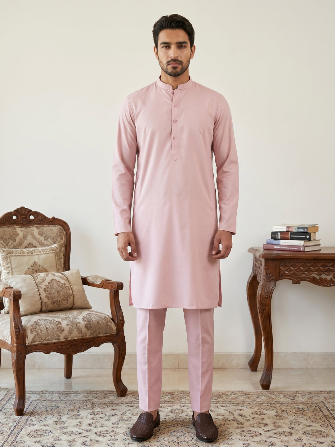 Men Silk Blend Solid Kurta Pyjama Set