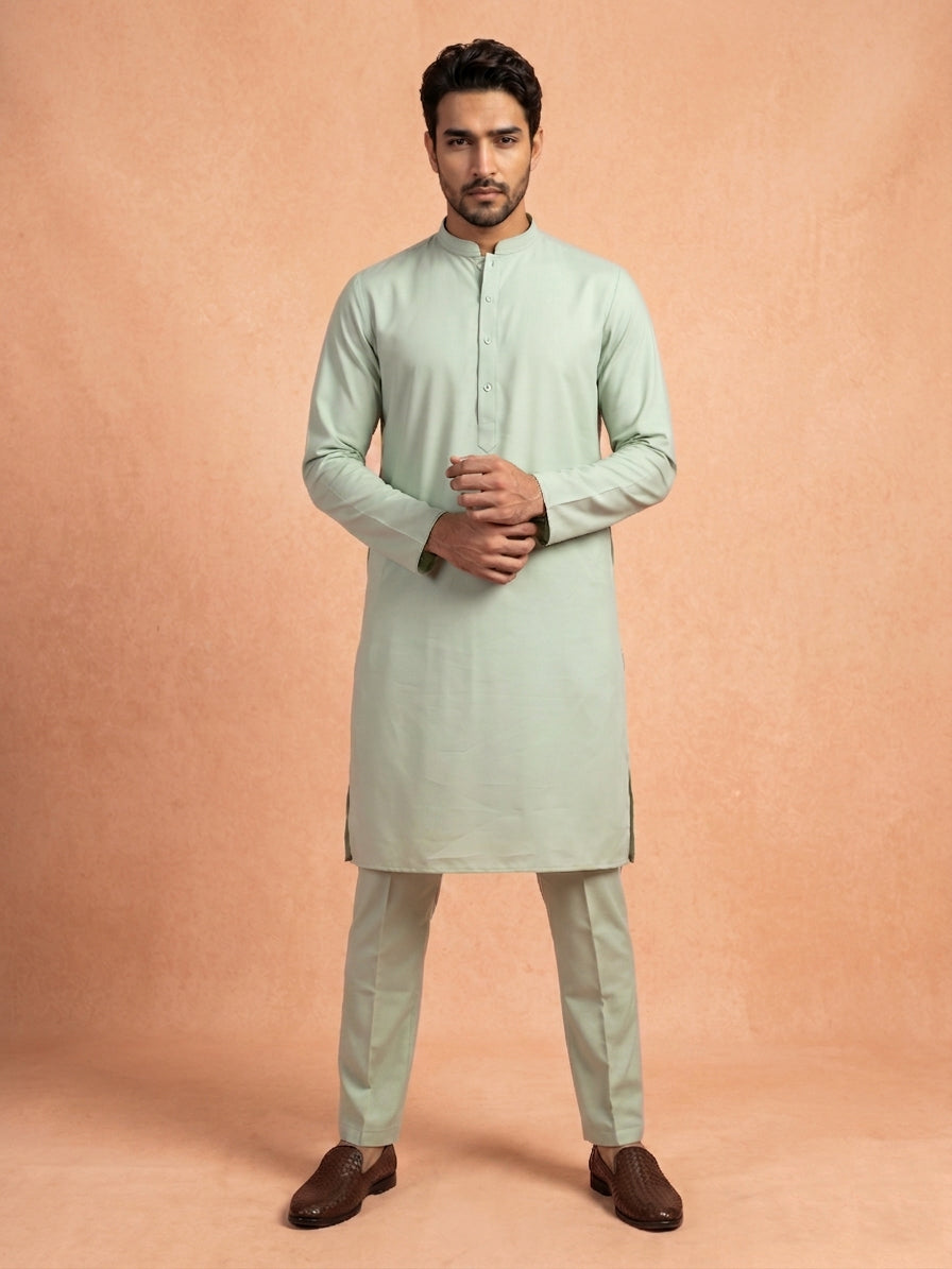 Men Silk Blend Solid Kurta Pyjama Set