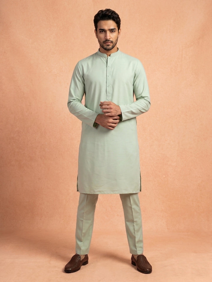 Men Silk Blend Solid Kurta Pyjama Set