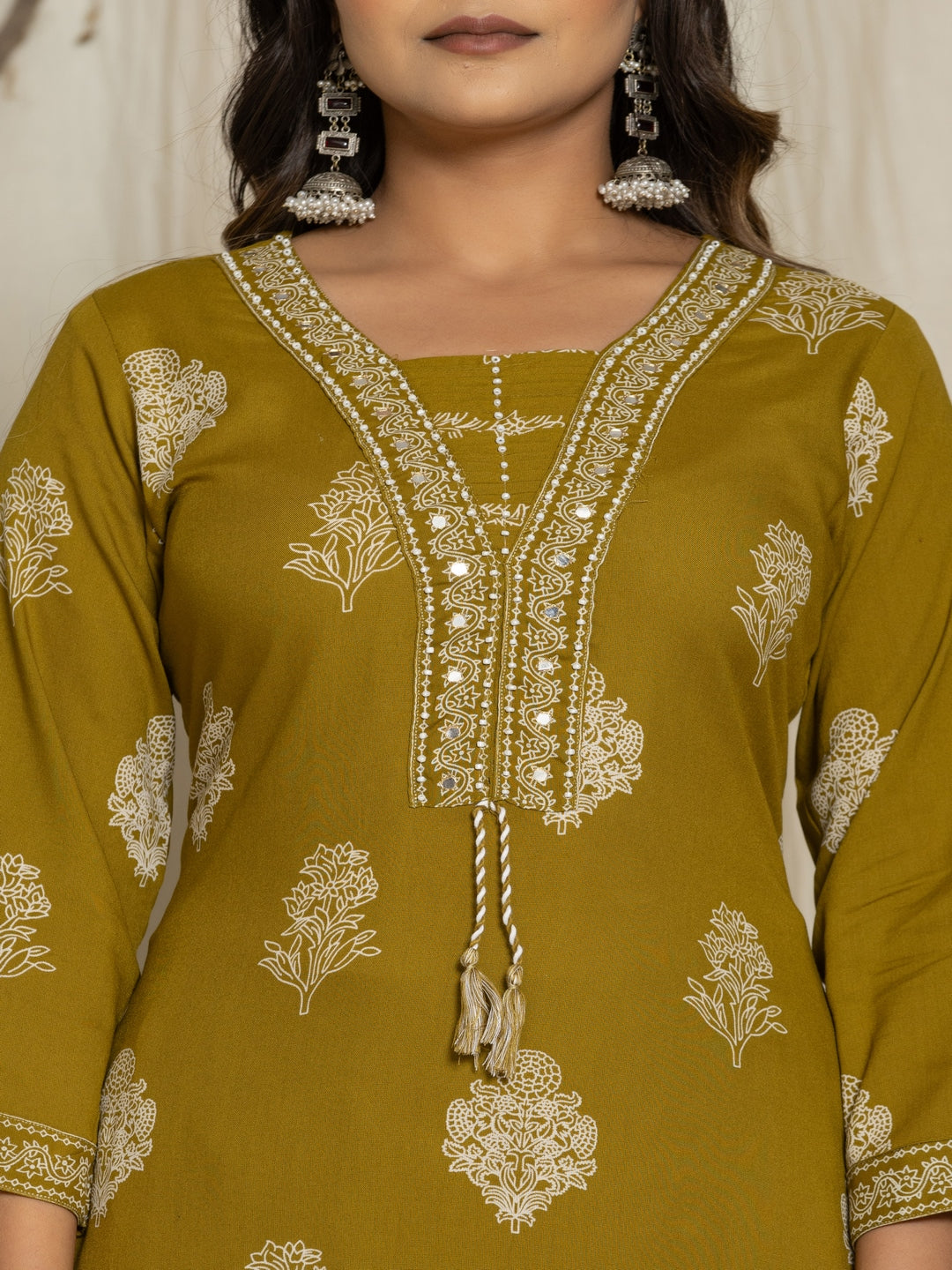 Floral Print Rayon Straight Kurta Set with Trousers &amp; Dupatta