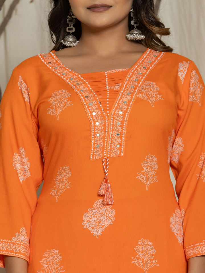 Floral Print Rayon Straight Kurta Set with Trousers &amp; Dupatta
