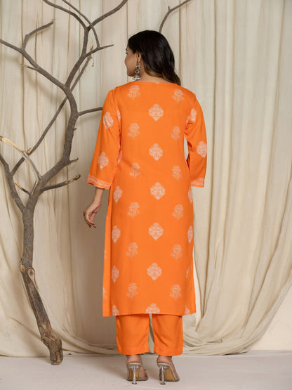 Floral Print Rayon Straight Kurta Set with Trousers & Dupatta