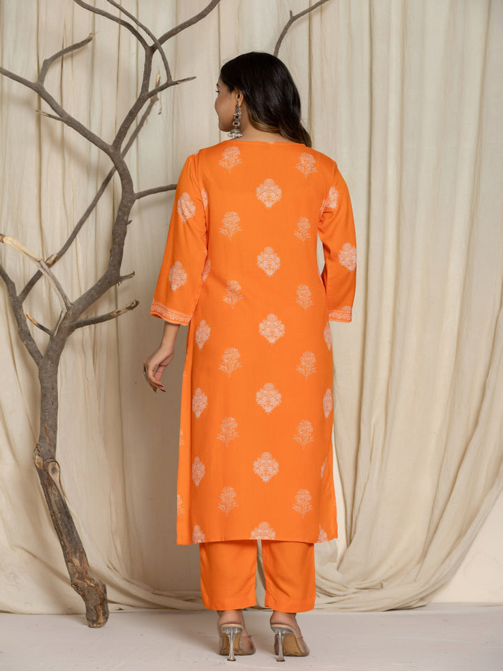 Floral Print Rayon Straight Kurta Set with Trousers &amp; Dupatta