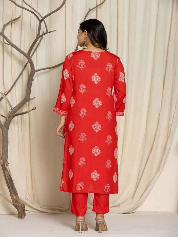 Floral Print Rayon Straight Kurta Set with Trousers &amp; Dupatta