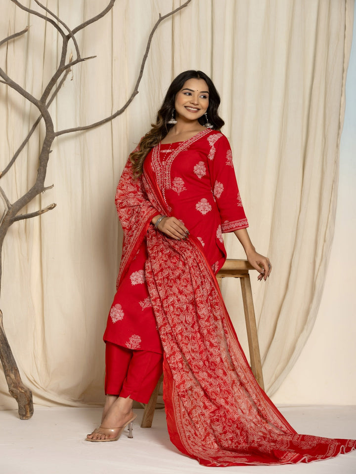 Kbz red rayon floral kurta set – wholesale supplier