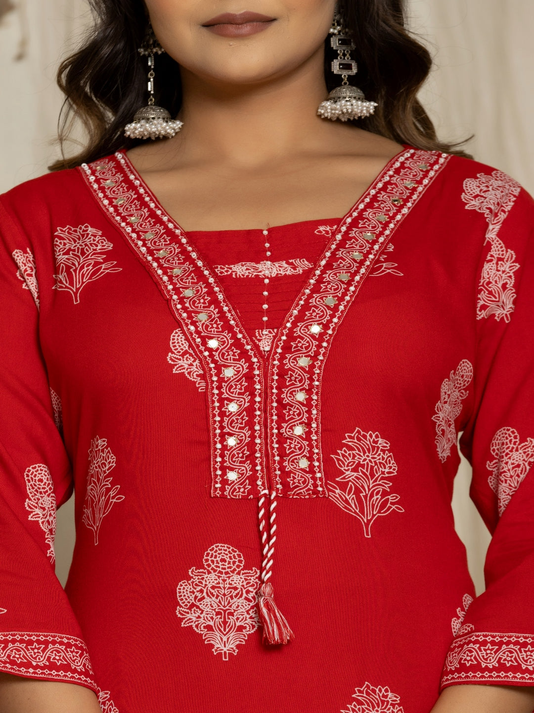 Floral Print Rayon Straight Kurta Set with Trousers &amp; Dupatta