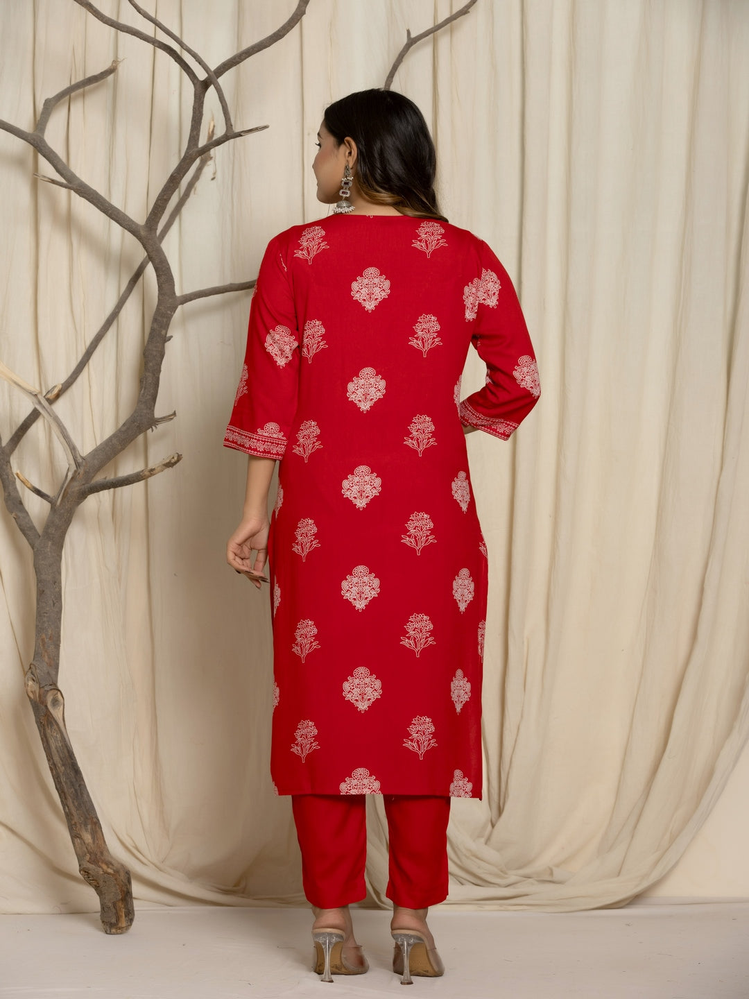 Floral Print Rayon Straight Kurta Set with Trousers &amp; Dupatta