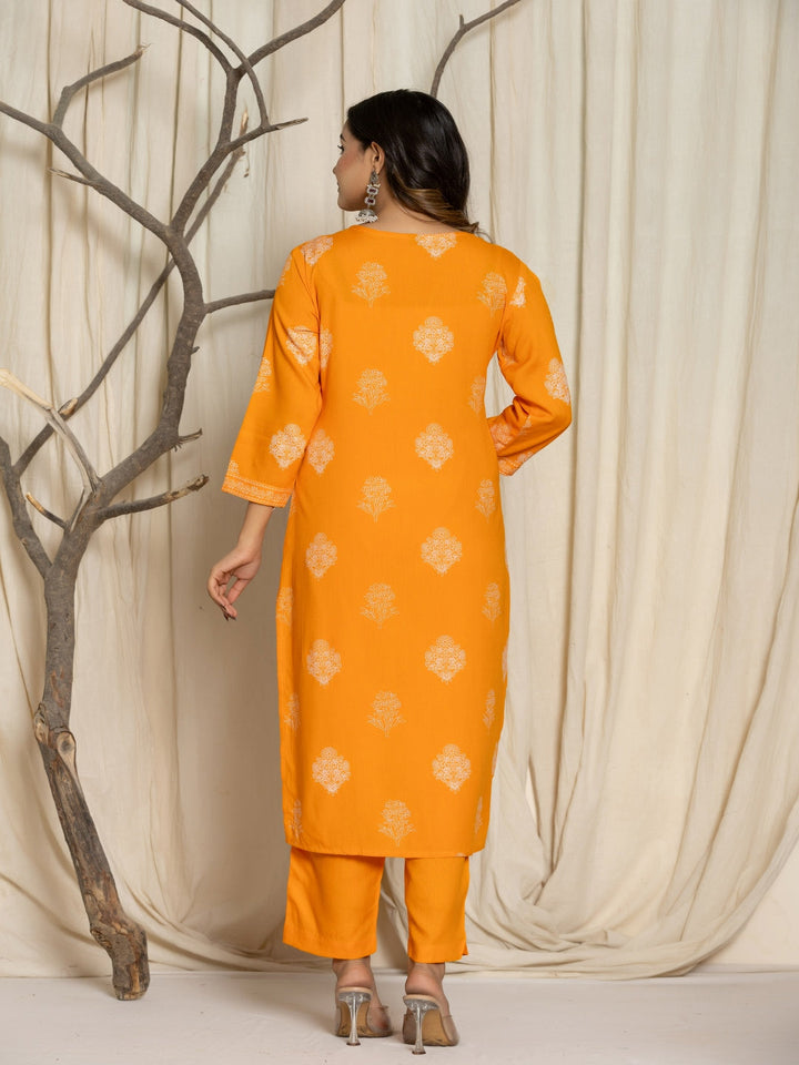 Floral Print Rayon Straight Kurta Set with Trousers &amp; Dupatta